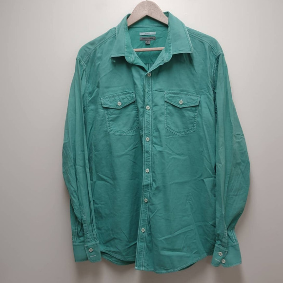 Johnston & Murphy Green Slim Fit Cotton Button Front Men's Size XL - Picture 2 of 9